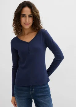 bonprix bonprix Básicos|Camisetas>Camiseta de algodón orgánico puro con manga larga Azul marino