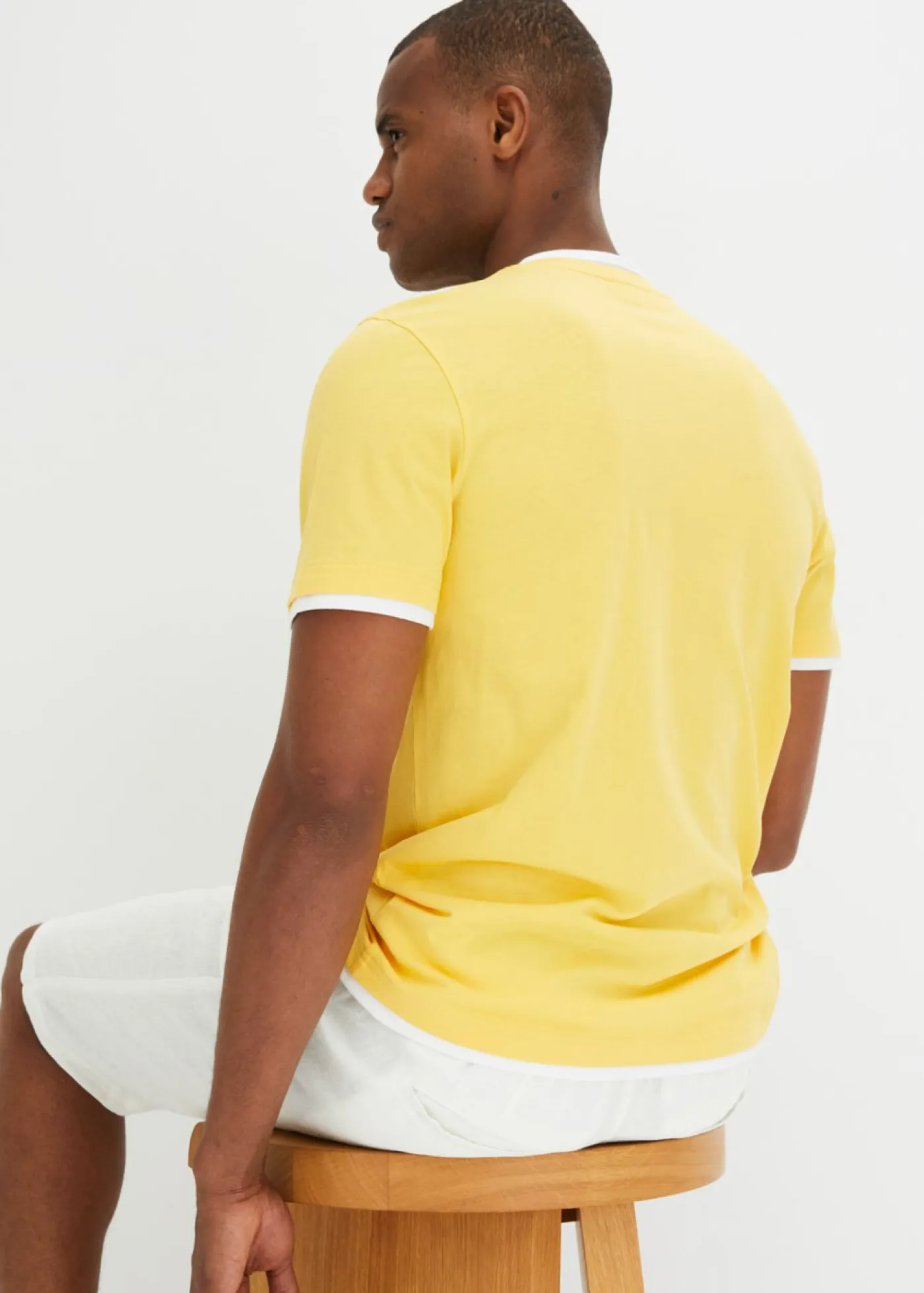 bonprix bonprix Camisetas Y Polos>Camiseta de algodón orgánico puro con cuello henley y manga corta (2 unidades) girasol+azul marino+blanco