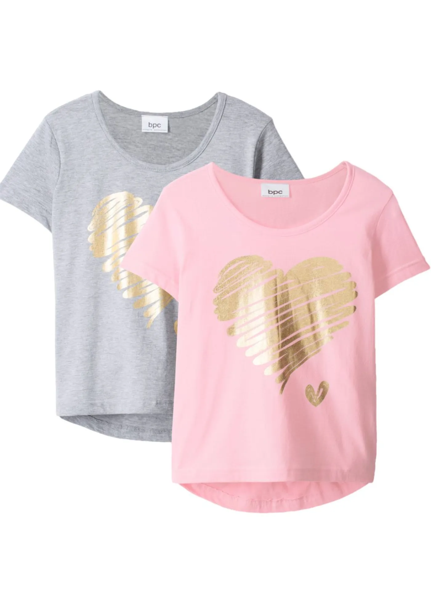 bonprix bonprix Ropa 9 A 16 Años·Camisetas Y Camisas|Ropa 9 A 16 Años·Packs De Ropa>Camiseta de algodón orgánico (2 unidades) gris claro jaspeado+rosa empolvado