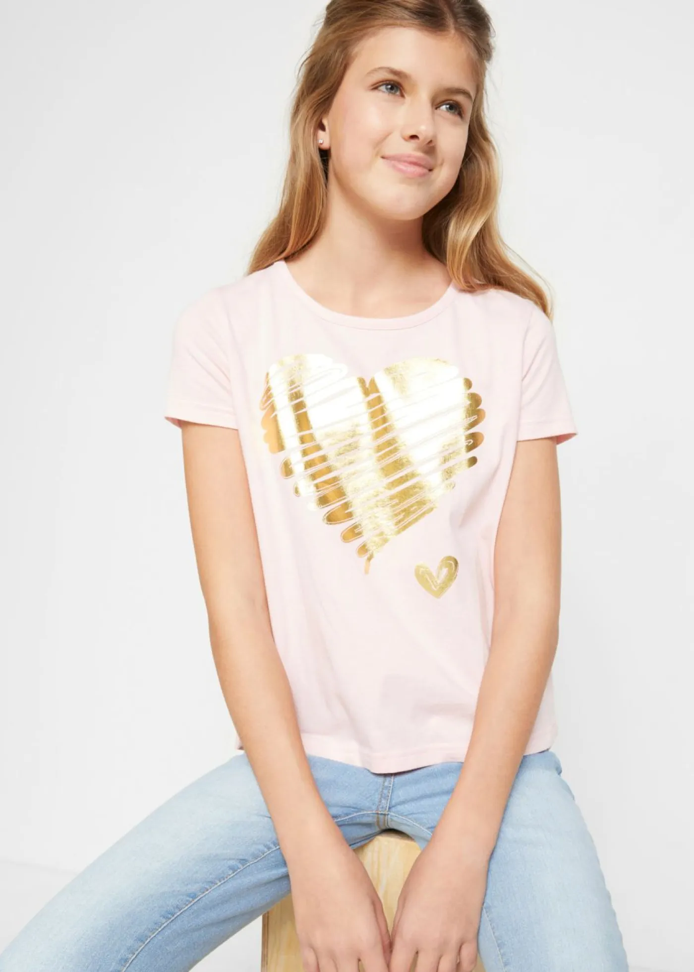 bonprix bonprix Ropa 9 A 16 Años·Camisetas Y Camisas|Ropa 9 A 16 Años·Packs De Ropa>Camiseta de algodón orgánico (2 unidades) gris claro jaspeado+rosa empolvado