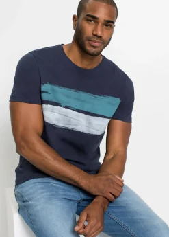 bonprix bonprix Camisetas Y Polos>Camiseta de algodón orgánico puro azul marino rayas horizontales