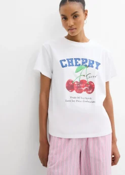 bonprix bonprix Camisetas|Novedades>Camiseta de algodón orgánico puro, estampado Blanco estampado