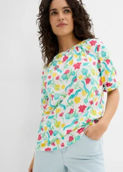 bonprix bonprix Camisetas>Camiseta de algodón orgánico blanco con flores