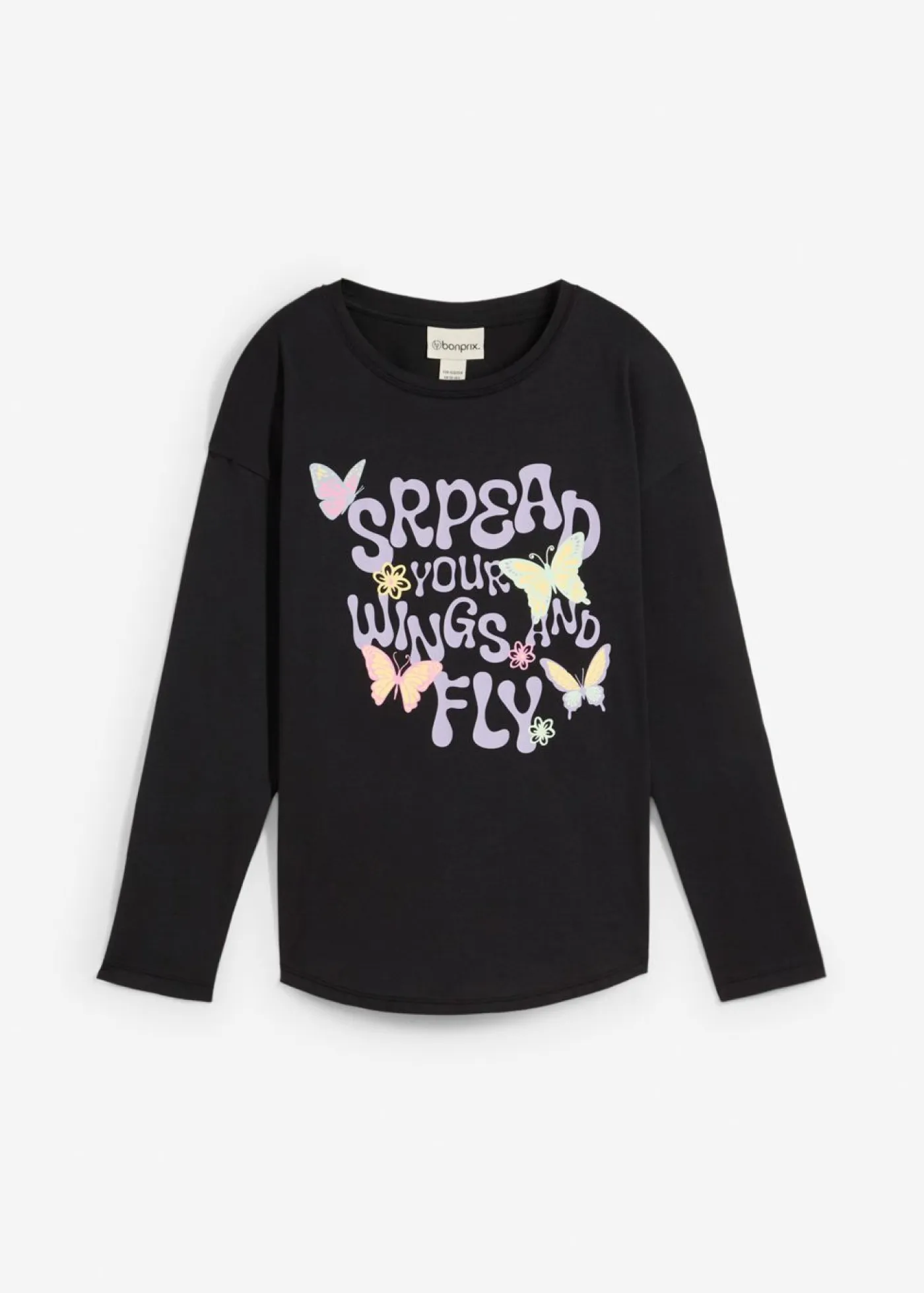 bonprix bonprix Ropa 9 A 16 Años·Camisetas Y Camisas>Camiseta de algodón orgánico puro con manga larga Negro