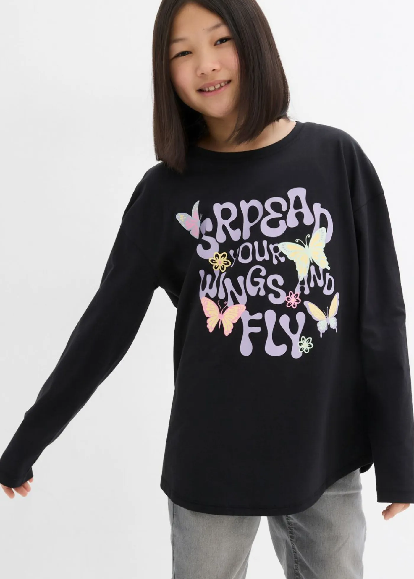 bonprix bonprix Ropa 9 A 16 Años·Camisetas Y Camisas>Camiseta de algodón orgánico puro con manga larga Negro