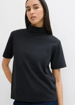 bonprix bonprix Esenciales|Camisetas>Camiseta de algodón orgánico puro con cuello alto Negro
