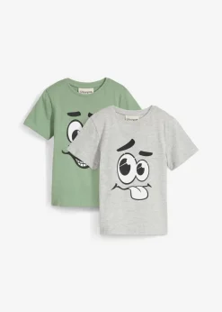 bonprix bonprix Ropa 2 A 9 Años·Multipack|Ropa 2 A 9 Años·Camisetas>Camiseta de algodón orgánico (2 unidades) gris claro jaspeado+verde pino