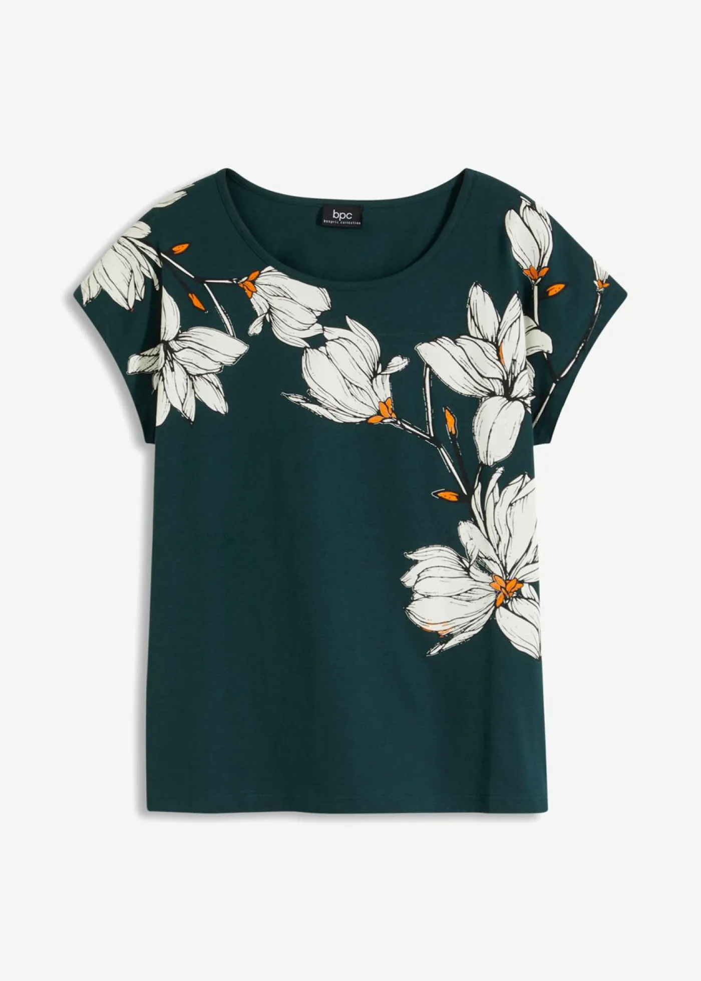 bonprix bonprix Camisetas>Camiseta de algodón orgánico con estampado de flores Verde intenso