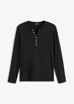 Hombre bonprix bonprix Camiseta de algodón orgánico puro con cuello henley, manga larga y corte entallado