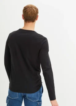 Hombre bonprix bonprix Camiseta de algodón orgánico puro con cuello henley, manga larga y corte entallado