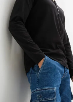 Hombre bonprix bonprix Camiseta de algodón orgánico puro con cuello henley, manga larga y corte entallado