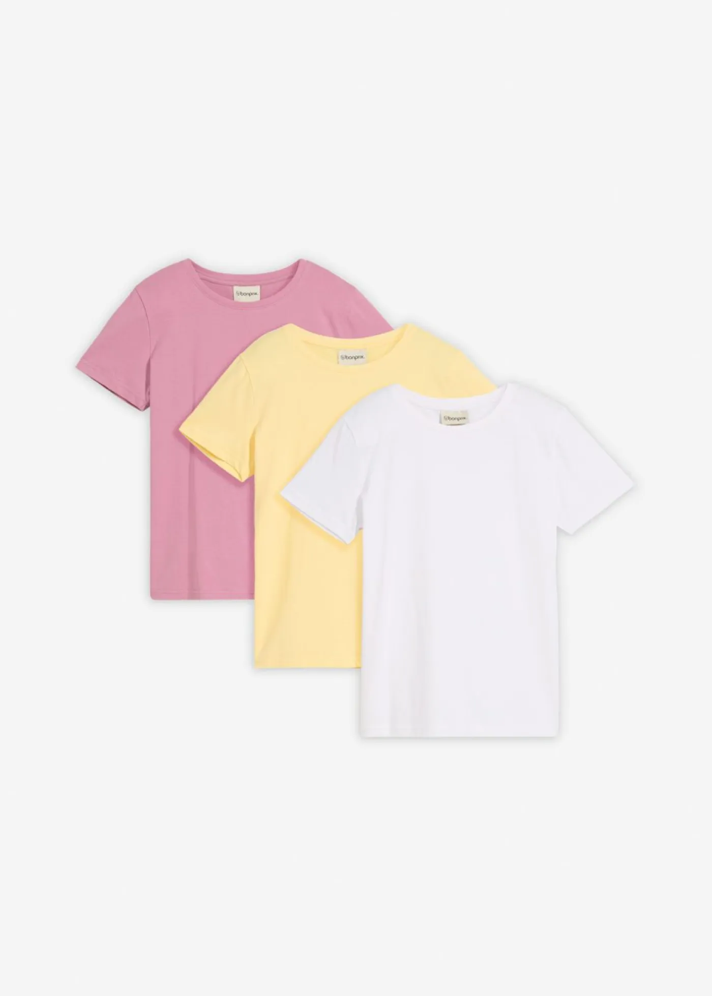 bonprix bonprix Ropa 9 A 16 Años·Camisetas Y Camisas|Ropa 9 A 16 Años·Packs De Ropa>Camiseta de algodón orgánico puro (3 unidades) Malva + amarillo claro + blanco