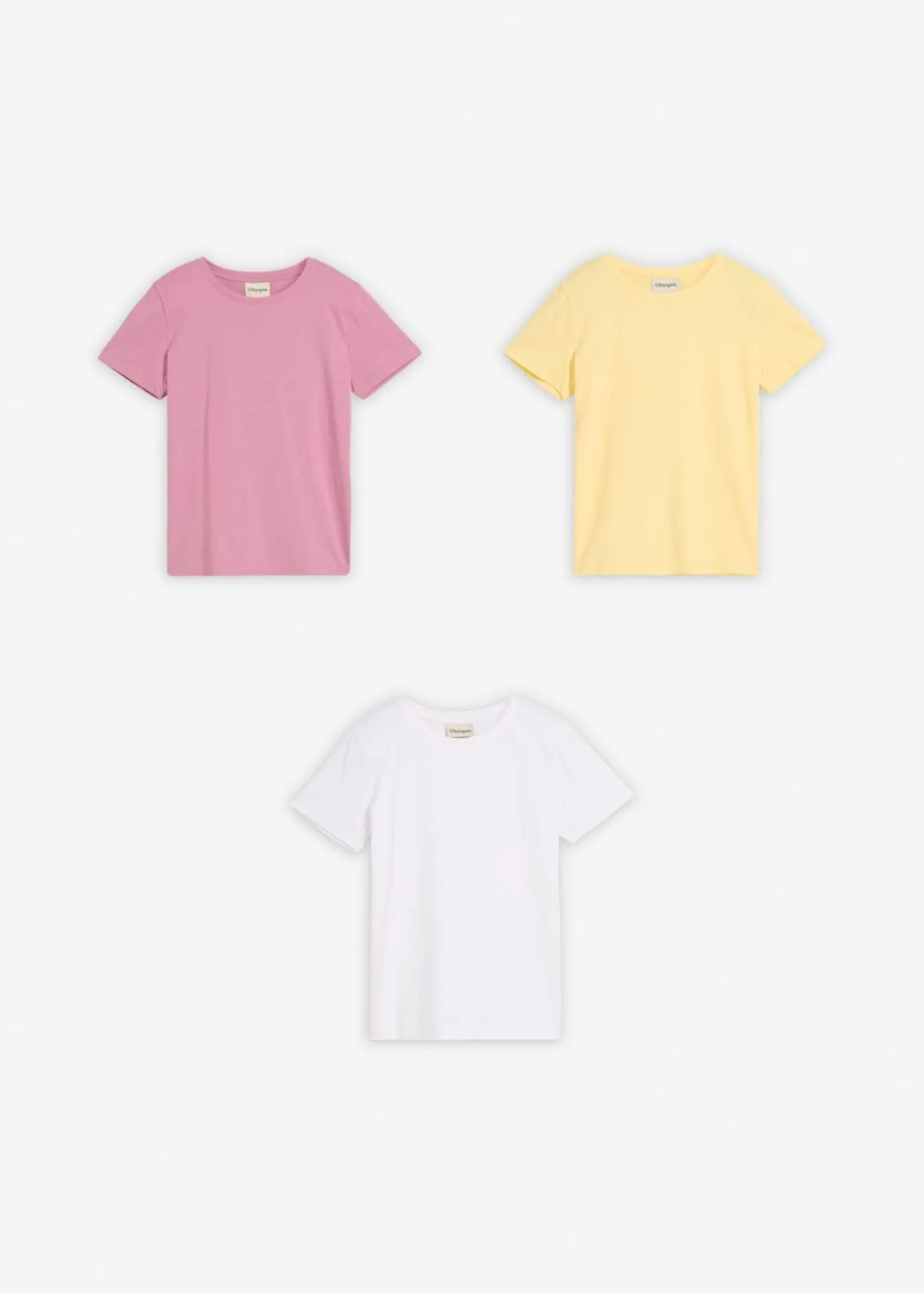 bonprix bonprix Ropa 9 A 16 Años·Camisetas Y Camisas|Ropa 9 A 16 Años·Packs De Ropa>Camiseta de algodón orgánico puro (3 unidades) Malva + amarillo claro + blanco