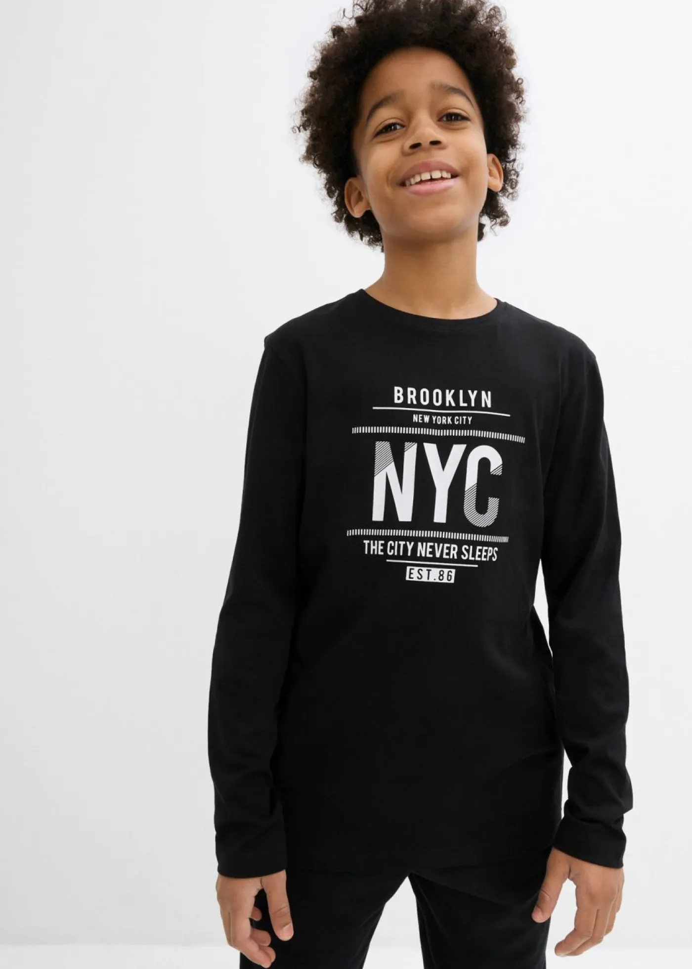 bonprix bonprix Ropa 9 A 16 Años·Camisetas>Camiseta de algodón orgánico puro con manga larga Negro