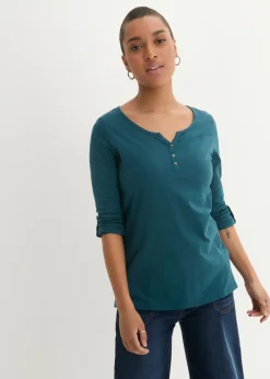 Mujer bonprix bonprix Camiseta de algodón orgánico puro con botones