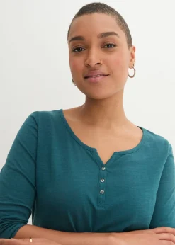 Mujer bonprix bonprix Camiseta de algodón orgánico puro con botones