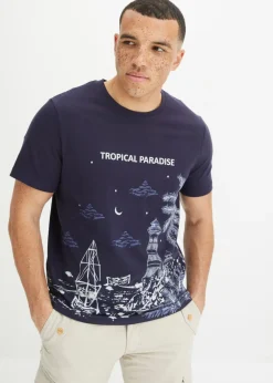 bonprix bonprix Camisetas Y Polos>Camiseta de algodón puro Azul marino