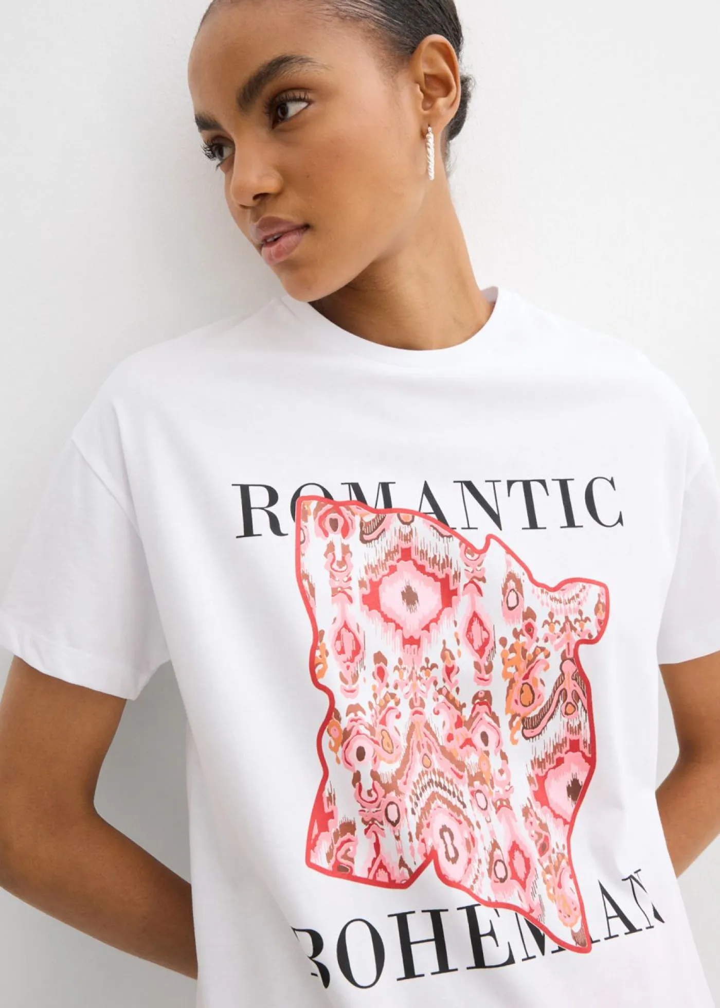 bonprix bonprix Camisetas>Camiseta de algodón puro Blanco-rojo