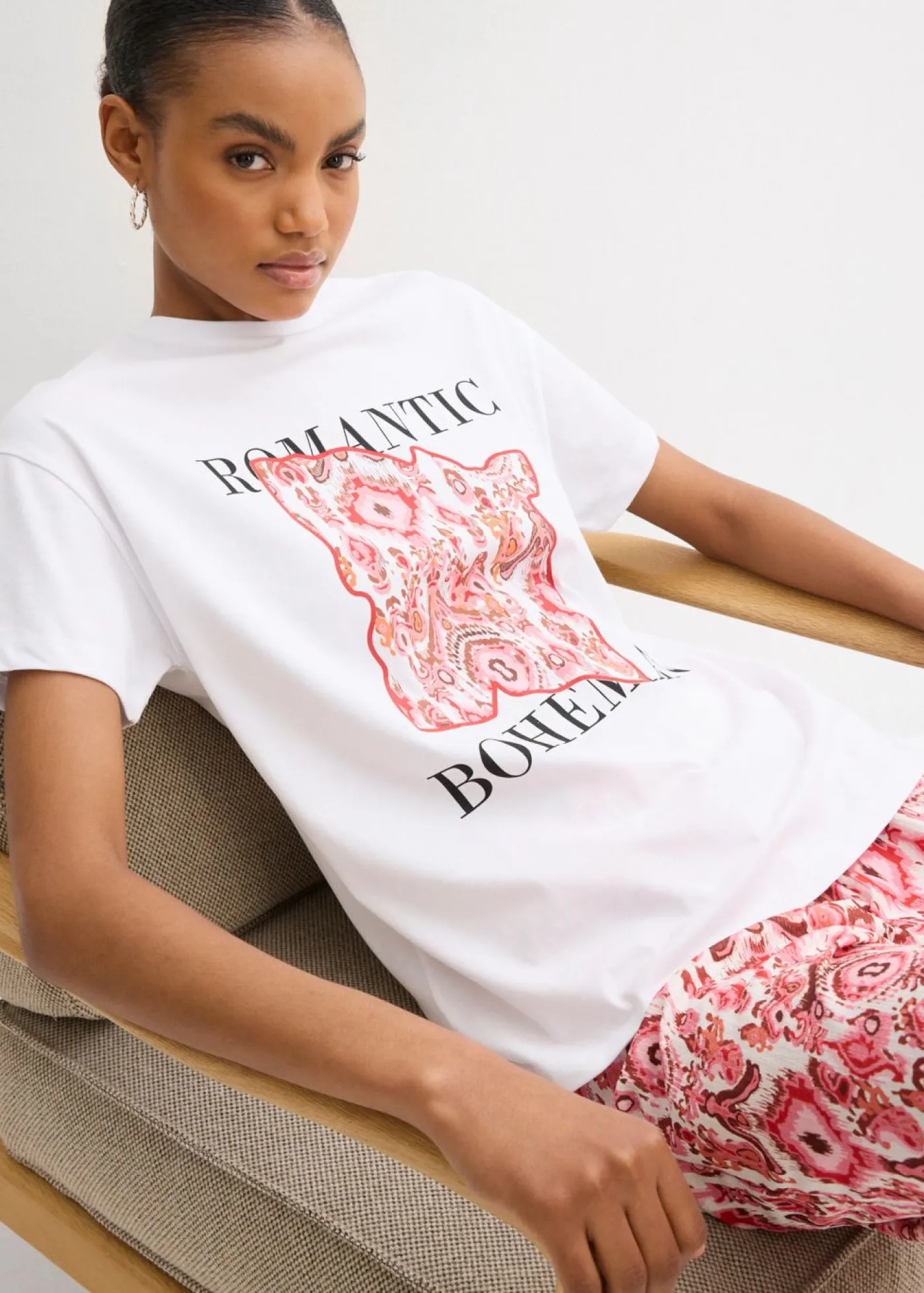 bonprix bonprix Camisetas>Camiseta de algodón puro Blanco-rojo