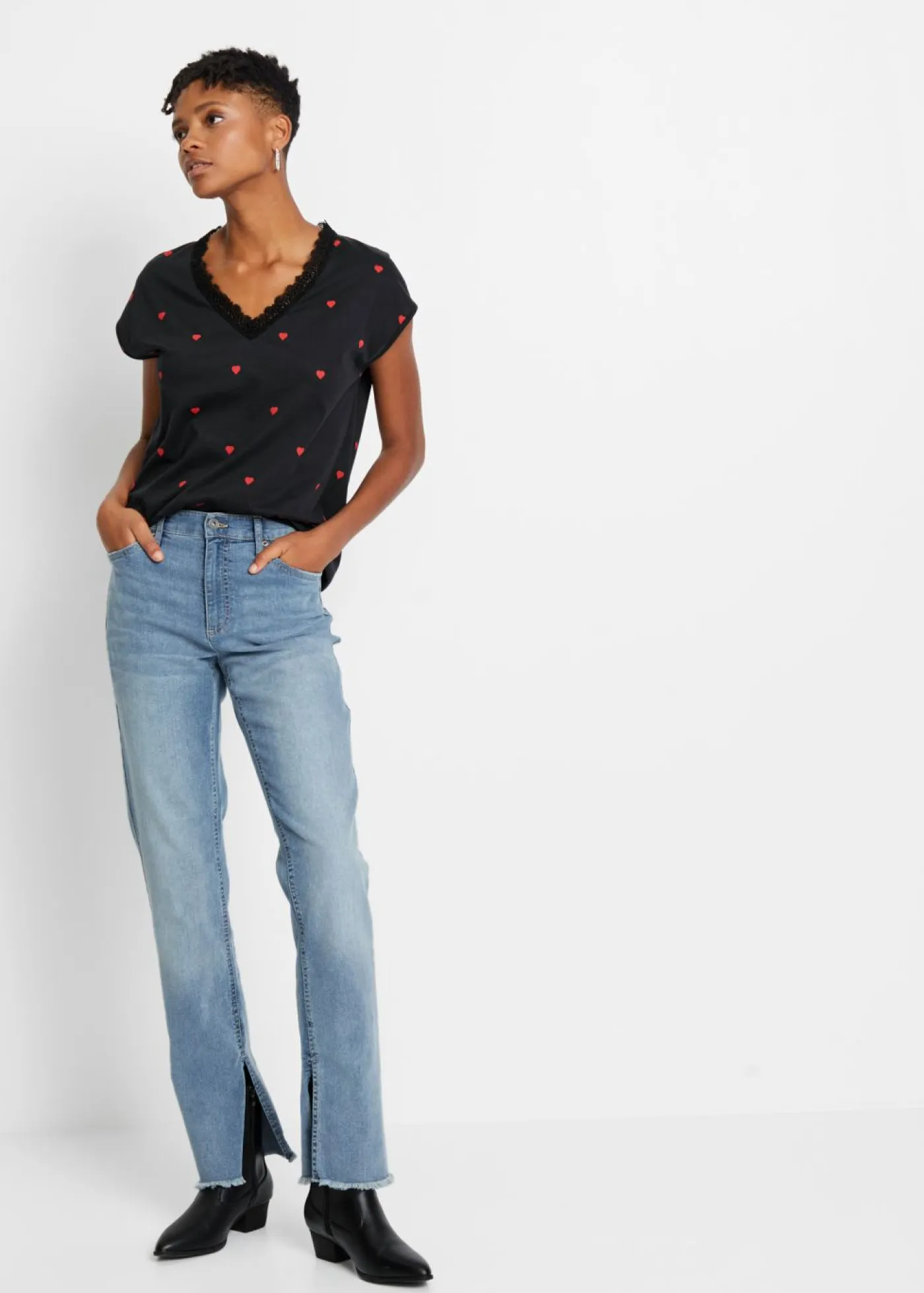 bonprix bonprix Camisetas|Novedades>Camiseta de algodón puro Negro estampado