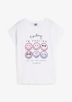 bonprix SmileyWorld Ropa 9 A 16 Años·Camisetas Y Camisas>Camiseta de algodón puro con smiley Blanco/rosa cristal estampado
