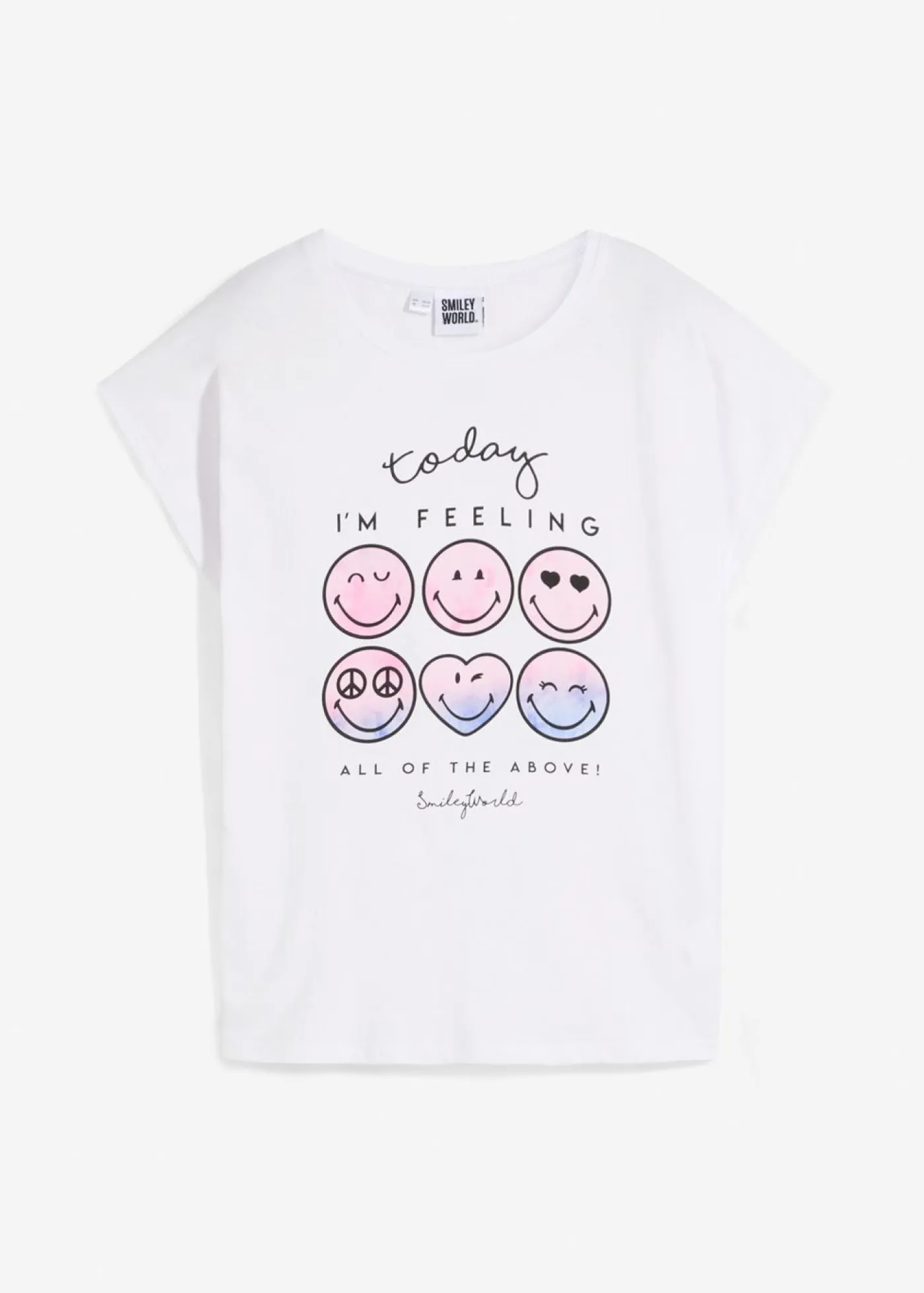 bonprix SmileyWorld Ropa 9 A 16 Años·Camisetas Y Camisas>Camiseta de algodón puro con smiley Blanco/rosa cristal estampado