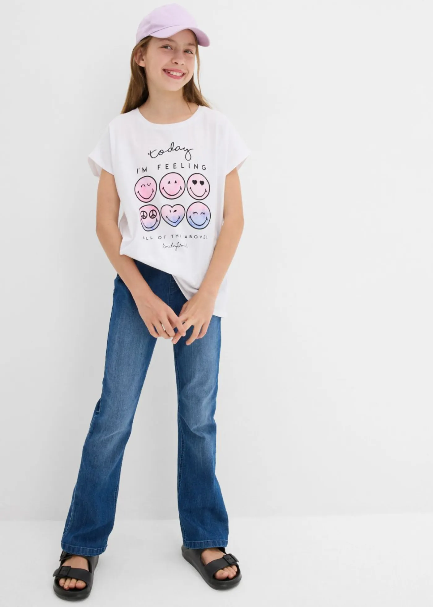 bonprix SmileyWorld Ropa 9 A 16 Años·Camisetas Y Camisas>Camiseta de algodón puro con smiley Blanco/rosa cristal estampado