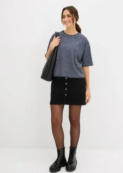 Mujer bonprix bonprix Camiseta de algodón puro con piedras brillantes