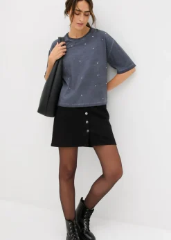 Mujer bonprix bonprix Camiseta de algodón puro con piedras brillantes