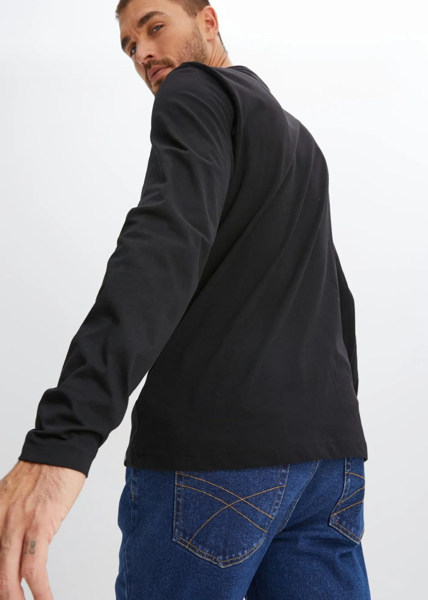 bonprix bonprix Básicos En Rebajas|Camisetas Y Polos>Camiseta de algodón puro con cuello henley (2 unidades) negro+verde grisáceo