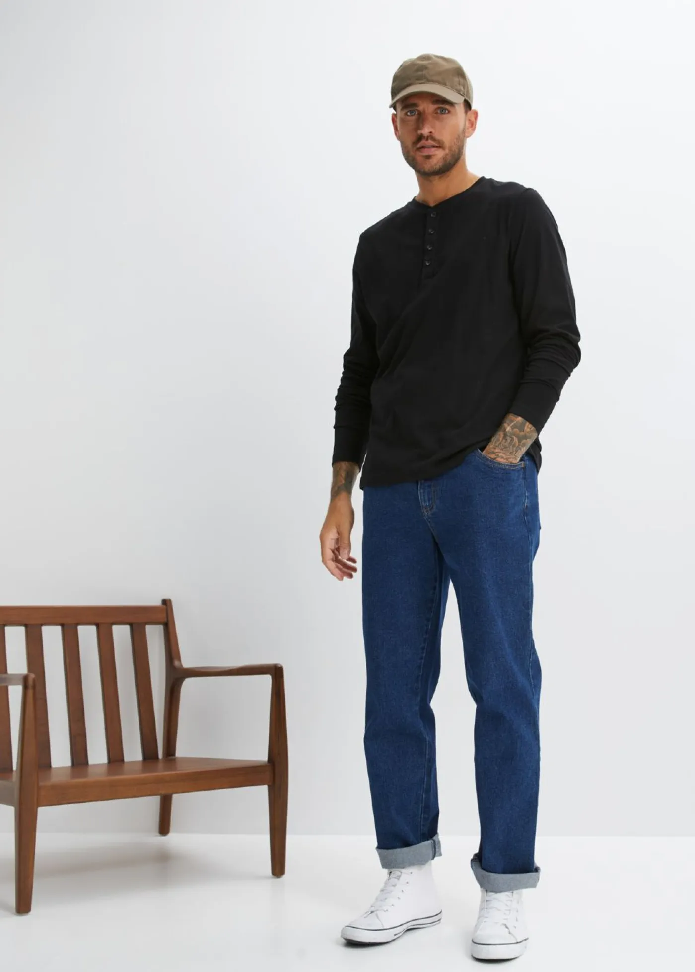 bonprix bonprix Básicos En Rebajas|Camisetas Y Polos>Camiseta de algodón puro con cuello henley (2 unidades) negro+verde grisáceo