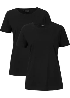 bonprix bonprix Básicos|Camisetas>Camiseta de algodón puro con manga corta (2 unidades) Negro