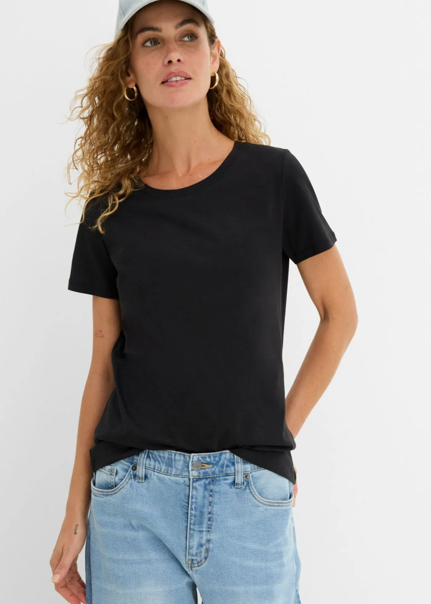bonprix bonprix Básicos|Camisetas>Camiseta de algodón puro con manga corta (2 unidades) Negro