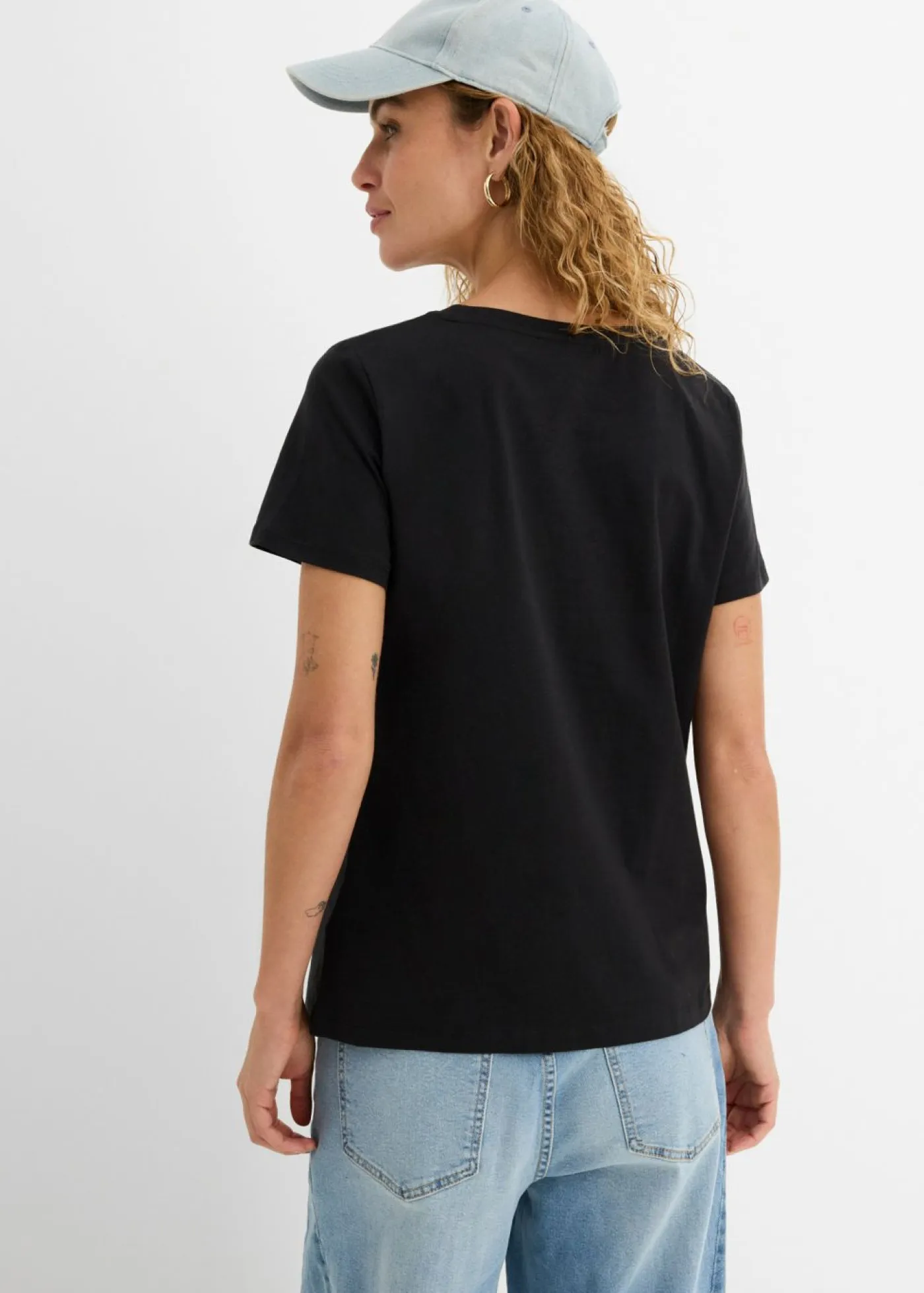 bonprix bonprix Básicos|Camisetas>Camiseta de algodón puro con manga corta (2 unidades) Negro