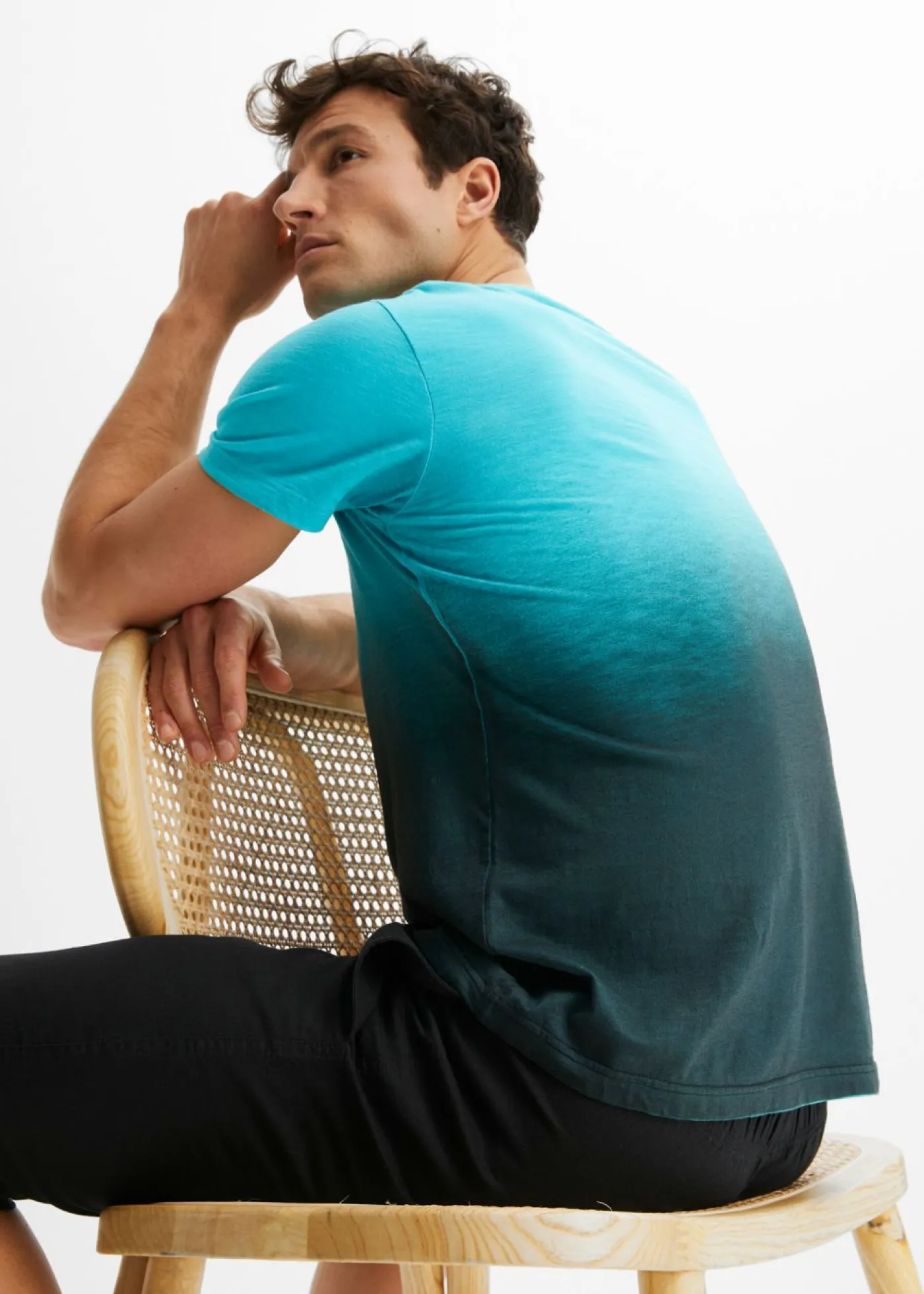 bonprix bonprix Camisetas Y Polos>Camiseta de algodón puro, slim fit azul caribe-negro