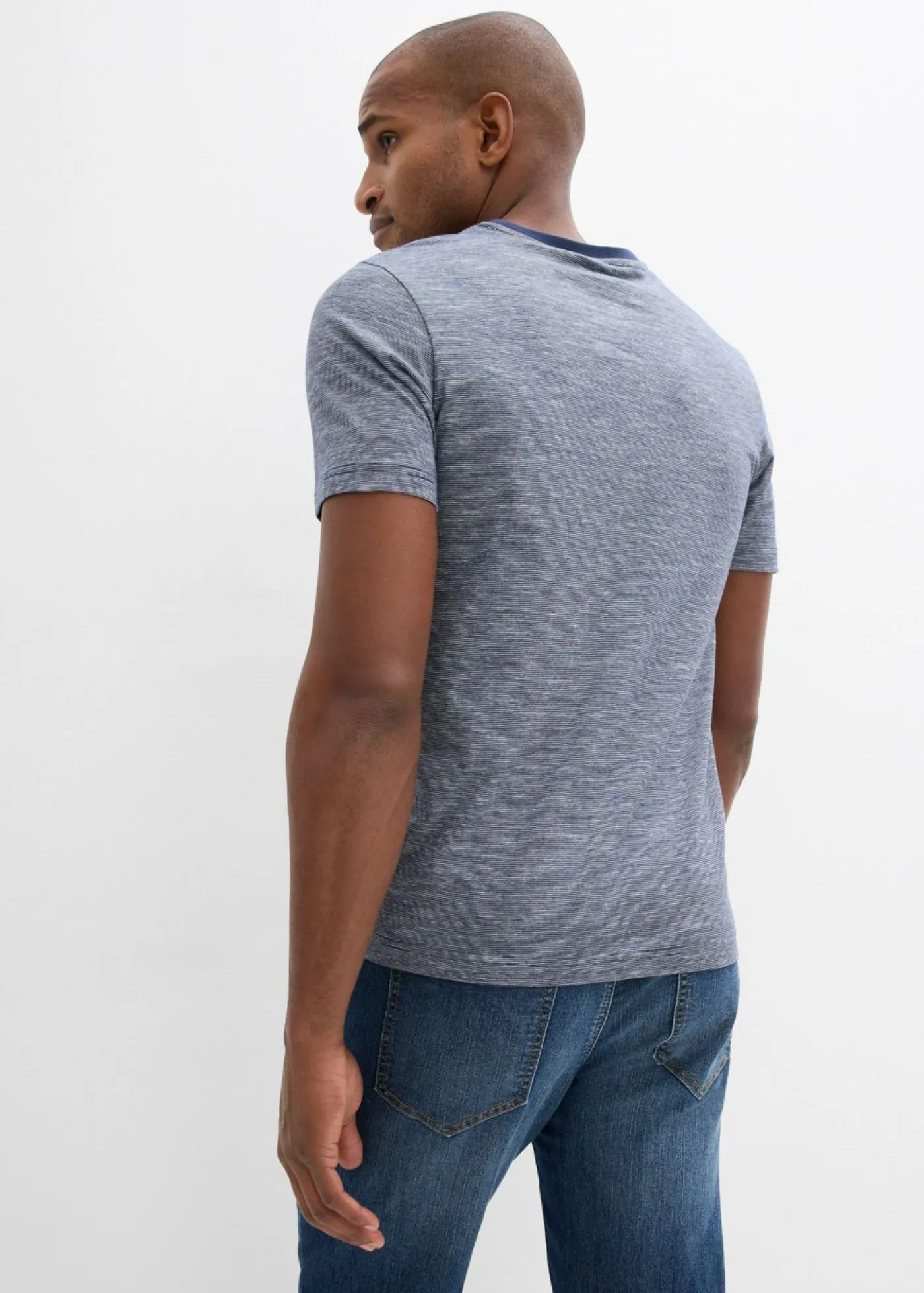 bonprix bonprix Camisetas Y Polos>Camiseta de algodón puro (2 unidades) Azul marino/blanco jaspeado + azul marino