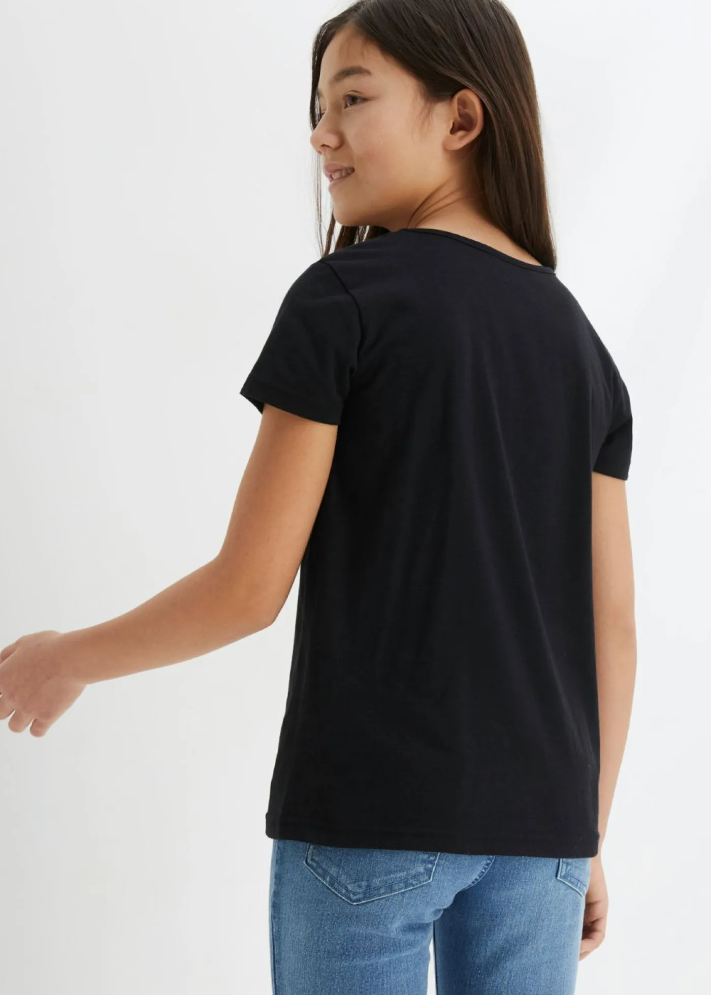 bonprix bonprix Ropa 9 A 16 Años·Camisetas Y Camisas|Ropa 9 A 16 Años·Packs De Ropa>Camiseta de algodón puro (2 unidades) azul pálido+negro con flores