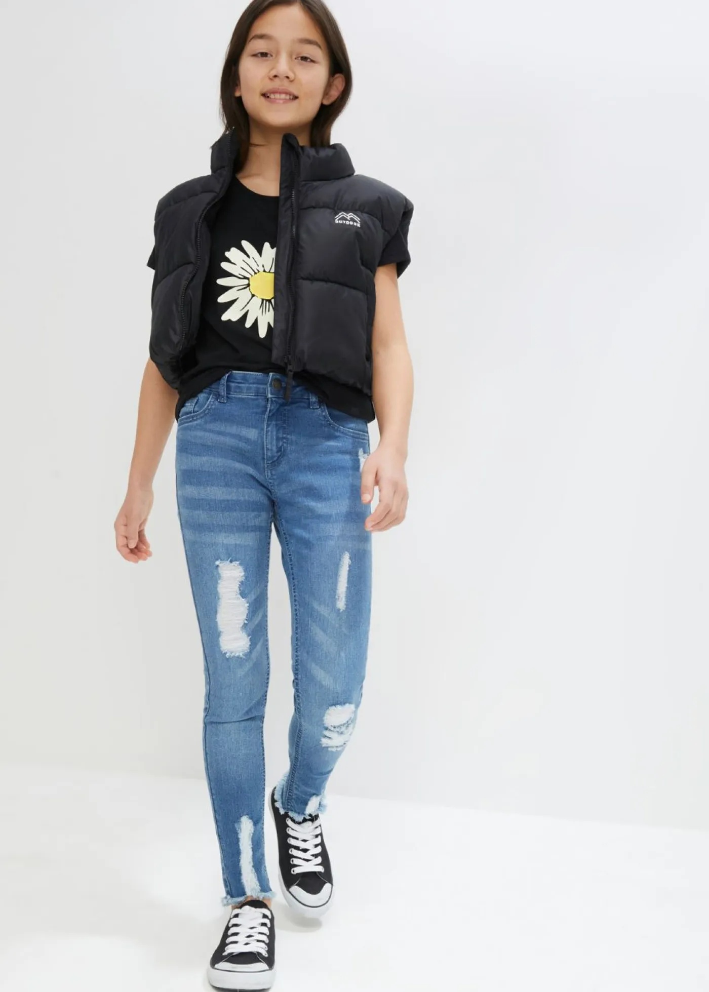 bonprix bonprix Ropa 9 A 16 Años·Camisetas Y Camisas|Ropa 9 A 16 Años·Packs De Ropa>Camiseta de algodón puro (2 unidades) azul pálido+negro con flores