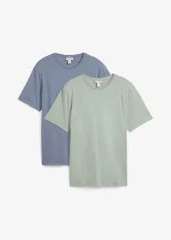 bonprix bonprix Básicos En Rebajas|Ropa Deportiva>Camiseta de algodón puro (2 unidades) Verde ahumado+ azul ahumado