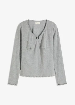 bonprix bonprix Camisetas>Camiseta de canalé Gris claro jaspeado