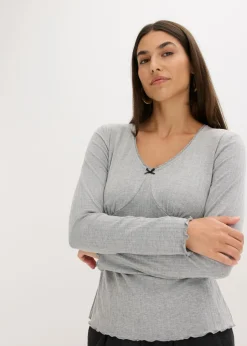 bonprix bonprix Camisetas>Camiseta de canalé Gris claro jaspeado