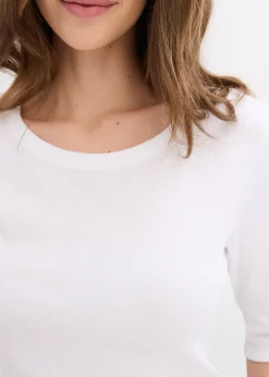 Mujer bonprix bonprix Camiseta de canalé con algodón orgánico (2 unidades)