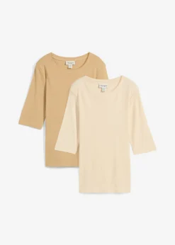 bonprix bonprix Básicos|Camisetas>Camiseta de canalé con algodón orgánico (2 unidades) beige nuevo-arena claro