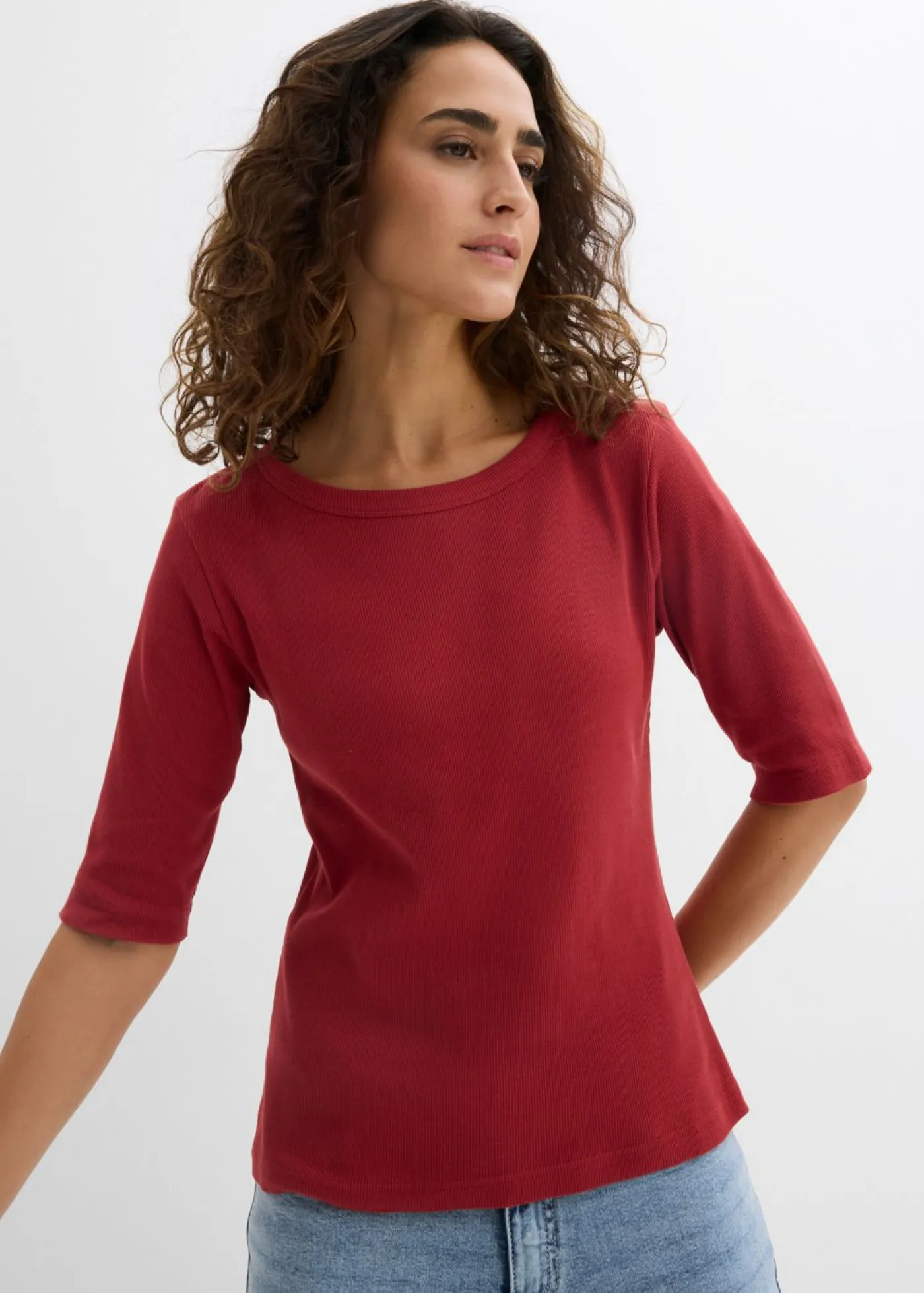 Mujer bonprix bonprix Camiseta de canalé con algodón orgánico (2 unidades)