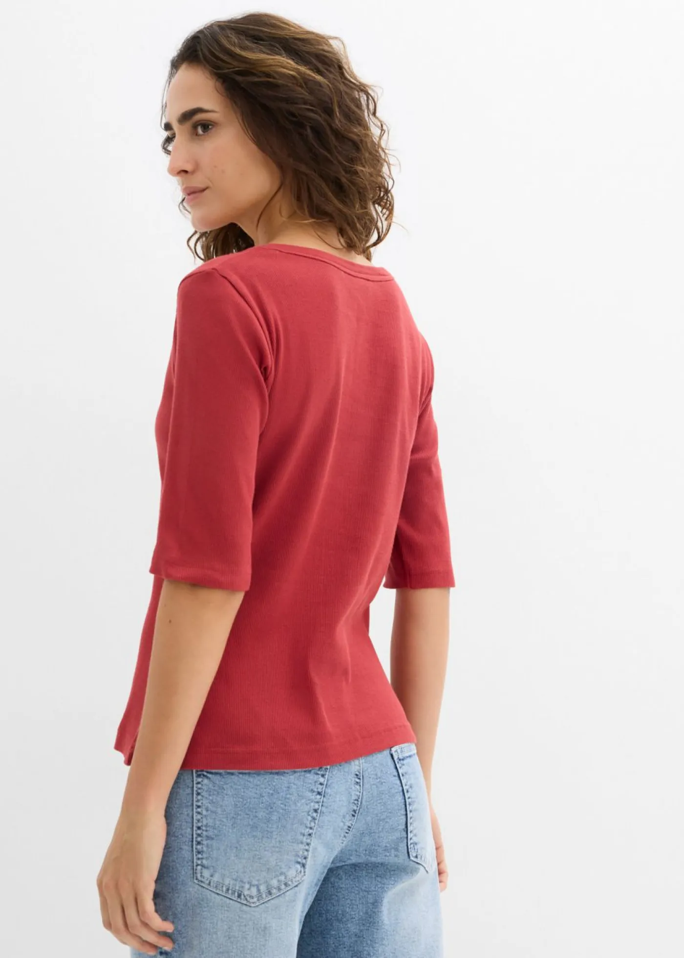 Mujer bonprix bonprix Camiseta de canalé con algodón orgánico (2 unidades)