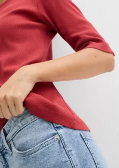 Mujer bonprix bonprix Camiseta de canalé con algodón orgánico (2 unidades)