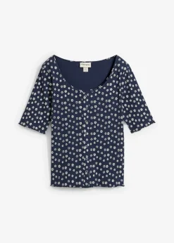 Mujer bonprix bonprix Camiseta de canalé con estampado de flores y manga corta