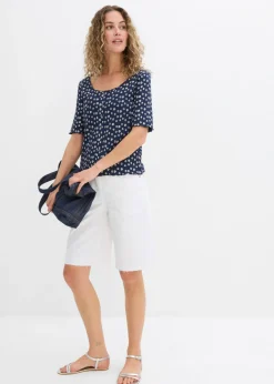 Mujer bonprix bonprix Camiseta de canalé con estampado de flores y manga corta