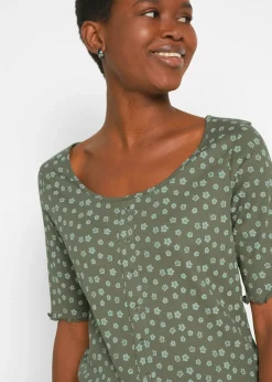 Mujer bonprix bonprix Camiseta de canalé con estampado de flores y manga corta