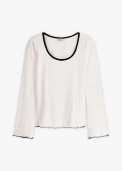 Mujer bonprix bonprix Camiseta de canalé con lazo decorativo